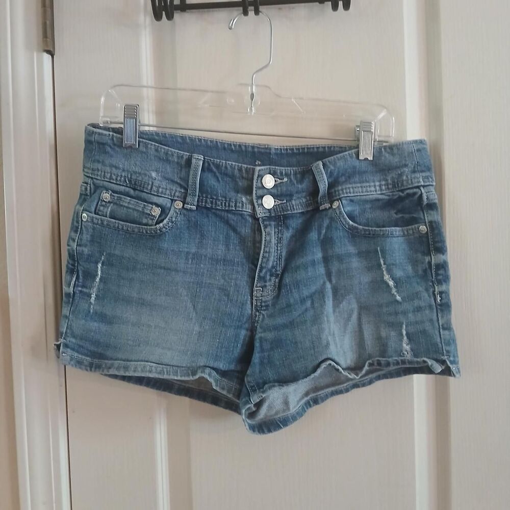 Vintage 90s Y2K London Jean Distressed Denim 2.5" Two Button Fly Shorts 10 Basic